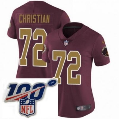 Womens Nike Washington Redskins 72 Geron Christian Burgundy RedGold Number Alternate 80TH Anniversary Vapor Untouchable Limited Stitched 100th anniversary