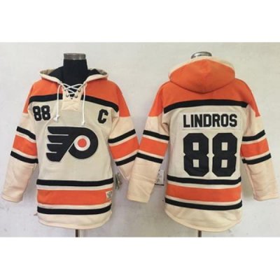 Flyers #88 Eric Lindros Cream Sawyer Hooded Sweatshirt Stitched NHL Jersey 5125 74766