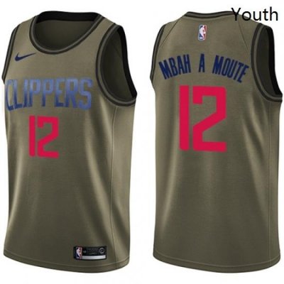 Youth Nike Los Angeles Clippers 12 Luc Mbah a Moute Swingman Green Salute to Service NBA Jersey