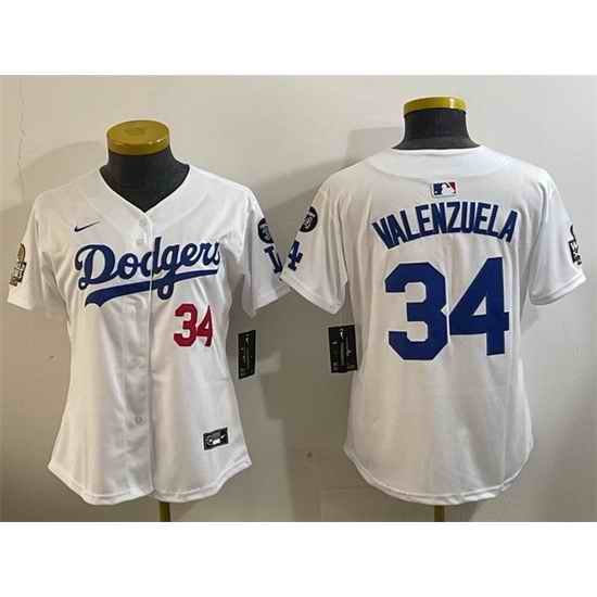 Women Los Angeles Dodgers 34 Toro Valenzuela White 2024 World Series With Fernando Memorial Patch Home Limited Stitched Baseball Jersey