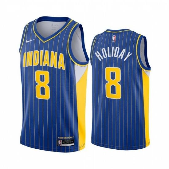 Men Nike Indiana Pacers 8 Justin Holiday Blue NBA Swingman 2020 21 City Edition Jersey