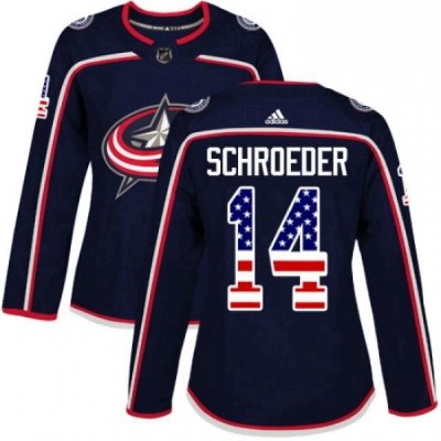 Womens Adidas Columbus Blue Jackets 14 Jordan Schroeder Authentic Navy Blue USA Flag Fashion NHL Jersey