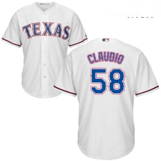 Mens Majestic Texas Rangers 58 Alex Claudio Replica White Home Cool Base MLB Jersey