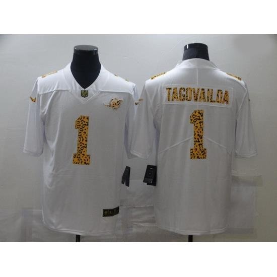 Nike Miami Dolphins 1 Tua Tagovailoa White Leopard Vapor Untouchable Limited Jersey