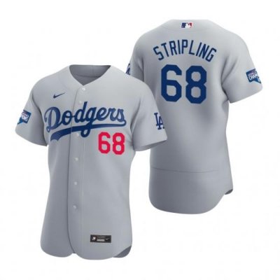 Men Los Angeles Dodgers 68 Ross Stripling Gray 2020 World Series Champions Flex Base Jersey