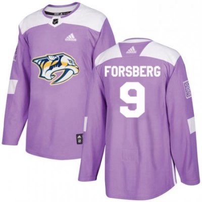 Mens Adidas Nashville Predators 9 Filip Forsberg Authentic Purple Fights Cancer PracticeNHL Jersey