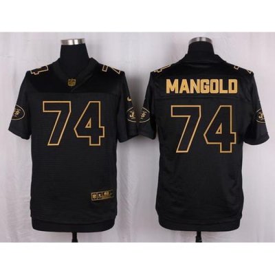 Nike Jets #74 Nick Mangold Black Mens Stitched NFL Elite Pro Line Gold Collection Jersey