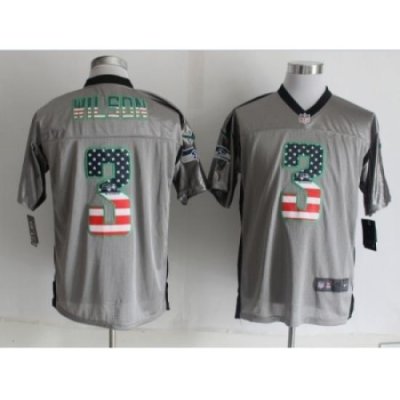 Nike Seattle SeahaWks 3 Russell Wilson Grey Elite USA Flag Fashion ShadoW NFL Jersey