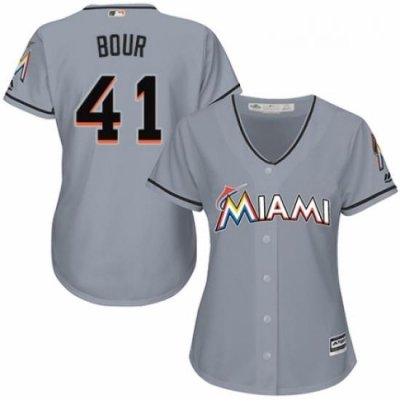 Womens Majestic Miami Marlins 41 Justin Bour Replica Grey Road Cool Base MLB Jersey