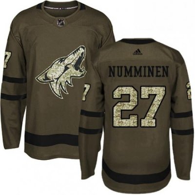 Mens Adidas Arizona Coyotes 27 Teppo Numminen Authentic Green Salute to Service NHL Jersey