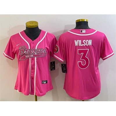 Women Denver Broncos 3 Russell Wilson Pink With Patch Cool Base Stitched Baseball Jersey