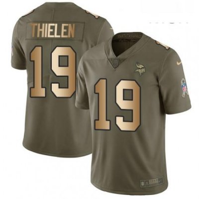 Mens Nike Minnesota Vikings 19 Adam Thielen Limited OliveGold 2017 Salute to Service NFL Jersey