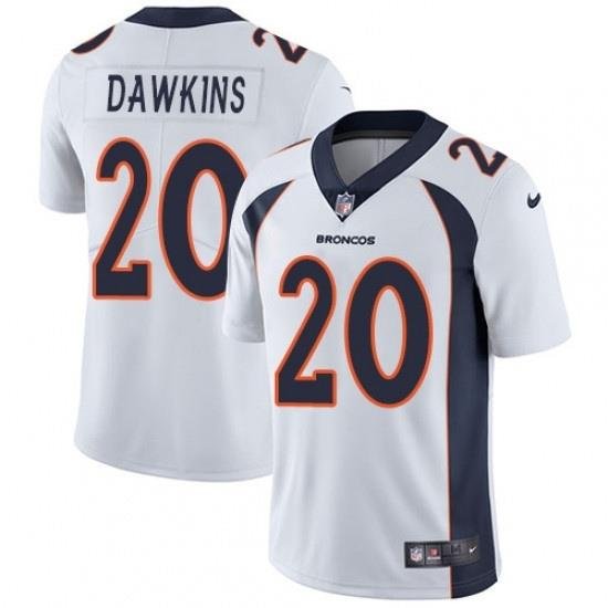 Men Nike Denver Broncos 20 Brian DaWkins White Vapor Untouchable Limited Player NFL Jersey