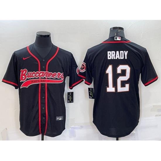 Men Tampa Bay Buccaneers 12 Tom Brady Black Cool Base Stitched Baseball Jersey