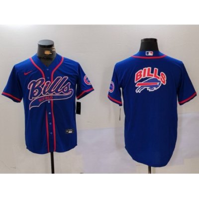 Men Buffalo Bills big logo Blue Team Cool Base Stitched Baseball Jersey