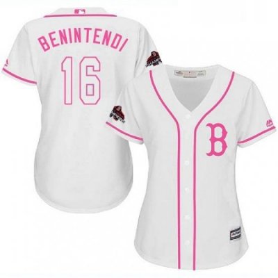 Womens Majestic Boston Red Sox 16 Andrew Benintendi Authentic White Fashion 2018 World Series Champions MLB Jersey