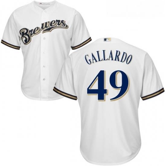 Youth Majestic Milwaukee Brewers 49 Yovani Gallardo Replica White Home Cool Base MLB Jersey