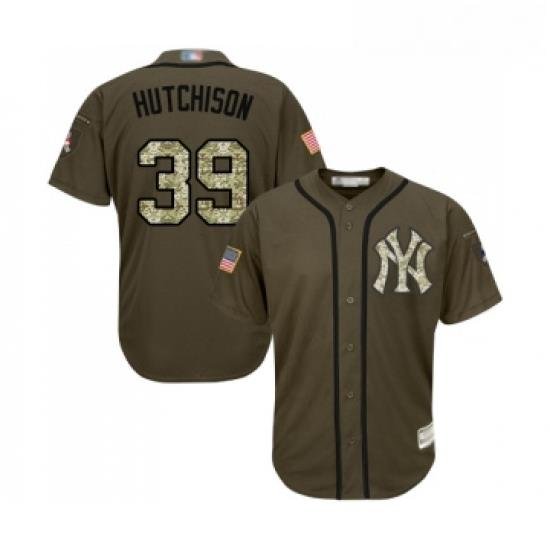 Youth New York Yankees 39 Drew Hutchison Authentic Green Salute to Service Baseball Jersey