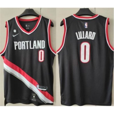 Men Portland Trail Portland Blazers 0 Damian Lillard Black With No 6 Patch Stitched Basketball Jersey