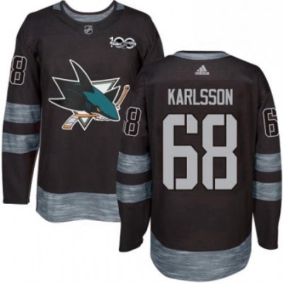 Mens Adidas San Jose Sharks 68 Melker Karlsson Authentic Black 1917 2017 100th Anniversary NHL Jersey