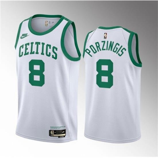 Men Boston Celtics 8 Kristaps Porzingis White 2023 Draft Association Edition Stitched Basketball Jersey