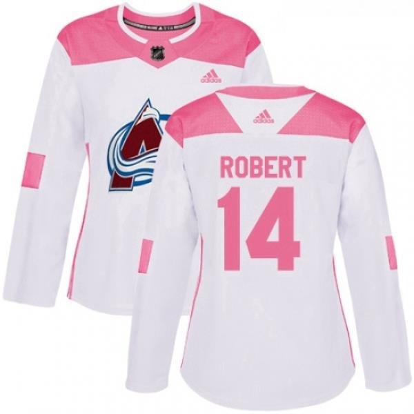 Womens Adidas Colorado Avalanche 14 Rene Robert Authentic WhitePink Fashion NHL Jersey