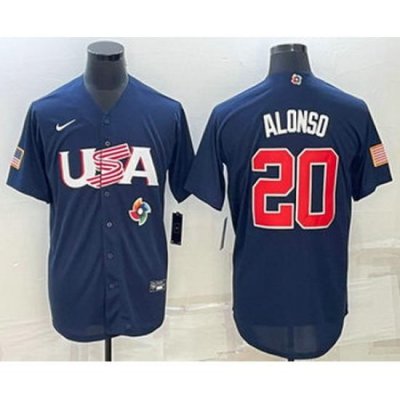 Men's USA Baseball #20 Pete Alonso 2023 Navy World Baseball Classic Stitched Jerseys