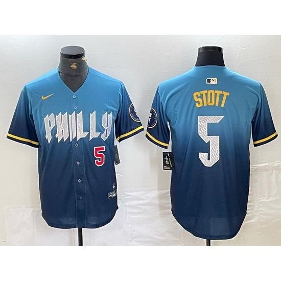 Men Philadelphia Phillies 5 Bryson Stott Blue 2024 City Connect Limited Stitched Jersey 20