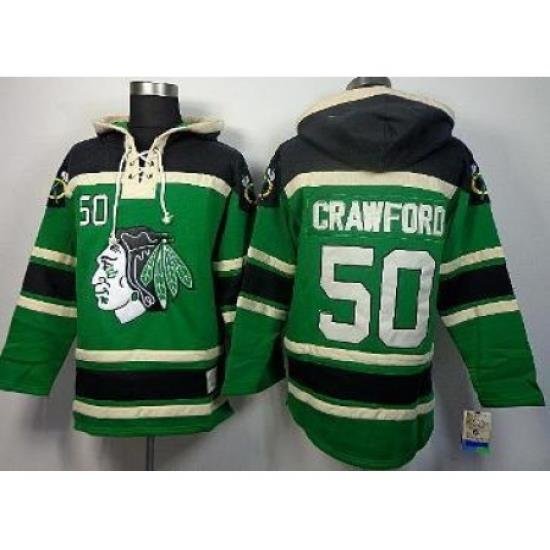 Chicago Blackhawks 50 Corey Crawford Green Lace-Up Hoodies