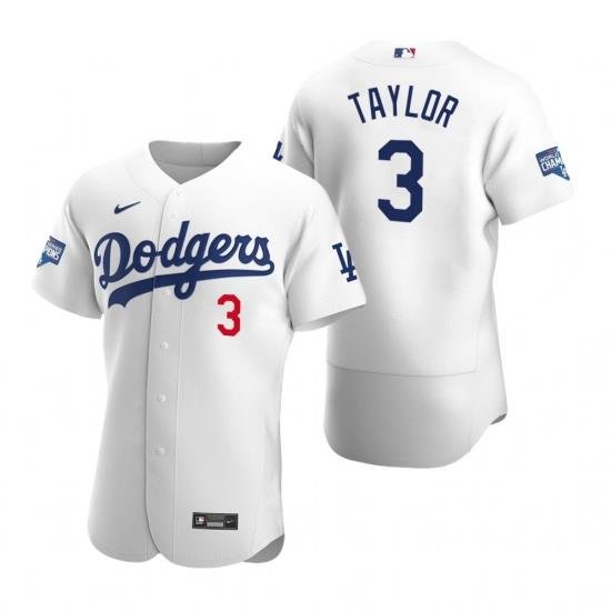 Men Los Angeles Dodgers Chris Taylor White 2020 World Series Champions Flex Base Jersey