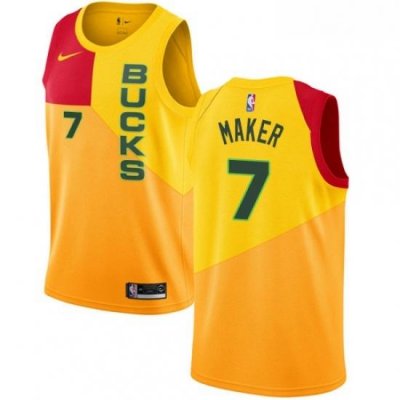 Mens Nike Milwaukee Bucks 7 Thon Maker Swingman Yellow NBA Jersey City Edition