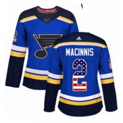 Womens Adidas St Louis Blues 2 Al Macinnis Authentic Blue USA Flag Fashion NHL Jersey