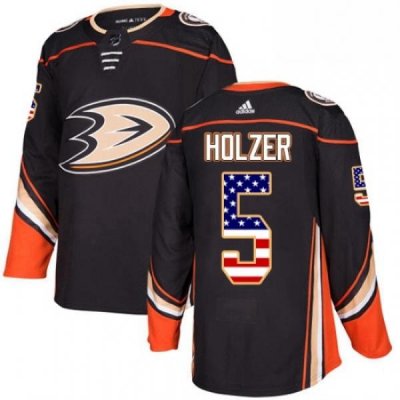 Mens Adidas Anaheim Ducks 5 Korbinian Holzer Authentic Black USA Flag Fashion NHL Jersey