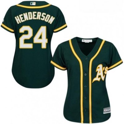 Womens Majestic Oakland Athletics 24 Rickey Henderson Replica Green Alternate 1 Cool Base MLB Jersey