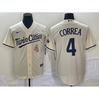 Men's Minnesota TWins #4 Carlos Correa Number Cream 2022 City Connect Cool Base Stitched Jersey