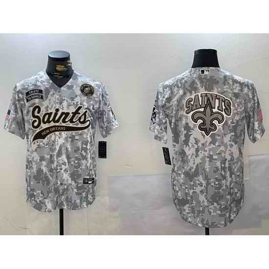 Men New Orleans Saints Team Big Logo 2024 Arctic Camo Salute To Service Stitched Baseball Jersey 8