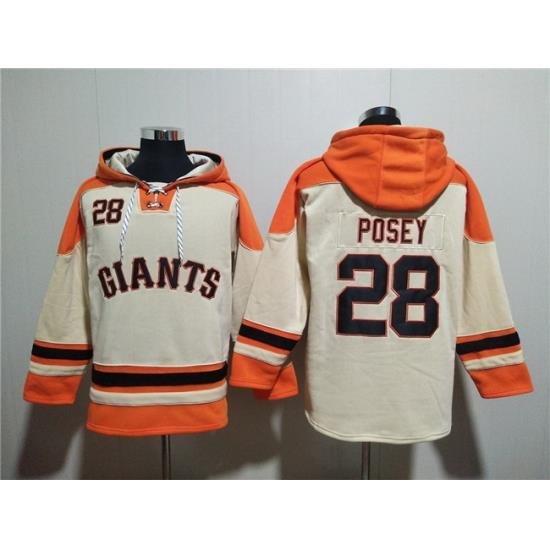 Men San Francisco Giants 28 Buster Posey Cream Ageless Must Have Lace Up Pullover Hoodie