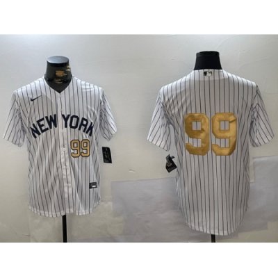 Men New York Yankees 99 Aaron Judge White Pinstripe Without Name Fashion Cool Base Jerseys