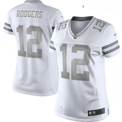 Womens Nike Green Bay Packers 12 Aaron Rodgers Limited White Platinum NFL Jersey