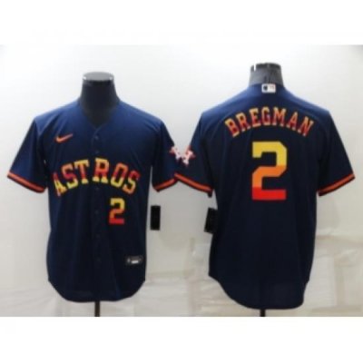 Men's Houston Astros #2 Alex Bregman Number Navy Blue RainboW Stitched MLB Cool Base Nike Jersey