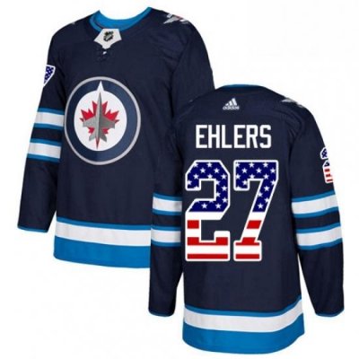 Mens Adidas Winnipeg Jets 27 Nikolaj Ehlers Authentic Navy Blue USA Flag Fashion NHL Jersey