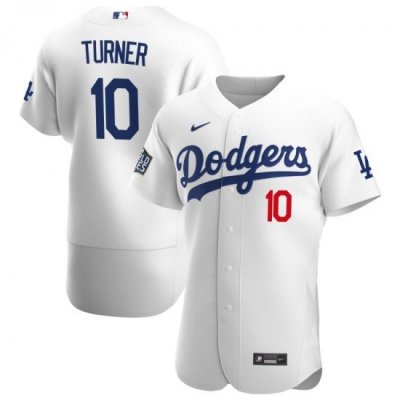 Men Los Angeles Dodgers 10 Justin Turner Men Nike White Home 2020 World Series Bound Flex Base Player MLB Jersey