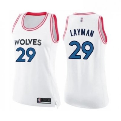 Womens Minnesota Timberwolves 29 Jake Layman Swingman White Pink Fashion Basketball Jersey