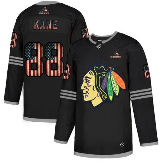 Men Chicago Blackhawks 88 Patrick Kane Black USA Flag Fashion Adidas Jersey