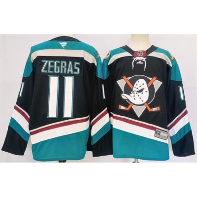 Men Anaheim Ducks 11 Trevor Zegras Black Teal 2024 25 Stitched Jersey