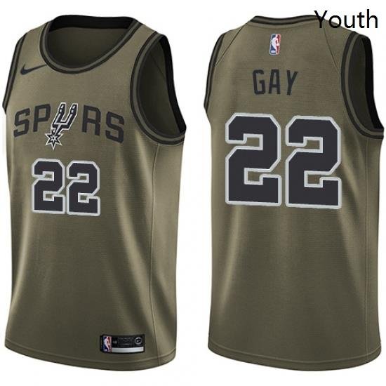 Youth Nike San Antonio Spurs 22 Rudy Gay Swingman Green Salute to Service NBA Jersey