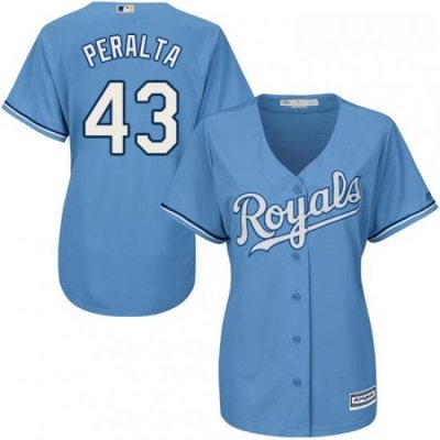 Womens Majestic Kansas City Royals 43 Wily Peralta Authentic Light Blue Alternate 1 Cool Base MLB Jersey