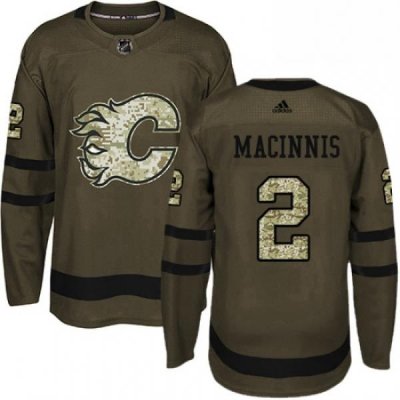 Mens Adidas Calgary Flames 2 Al MacInnis Premier Green Salute to Service NHL Jersey