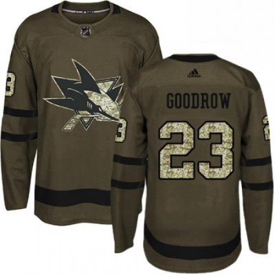 Mens Adidas San Jose Sharks 23 Barclay Goodrow Authentic Green Salute to Service NHL Jersey