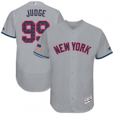 Mens Majestic NeW York Yankees 99 Aaron Judge Grey Stars Stripes Authentic Collection Flex Base MLB Jersey